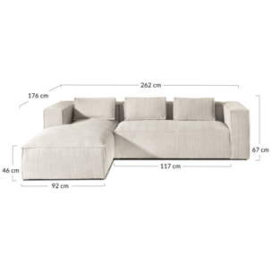 Stella - canapé d'angle - en velours côtelé - 4 places -style contemporain - gauche - Gris clair