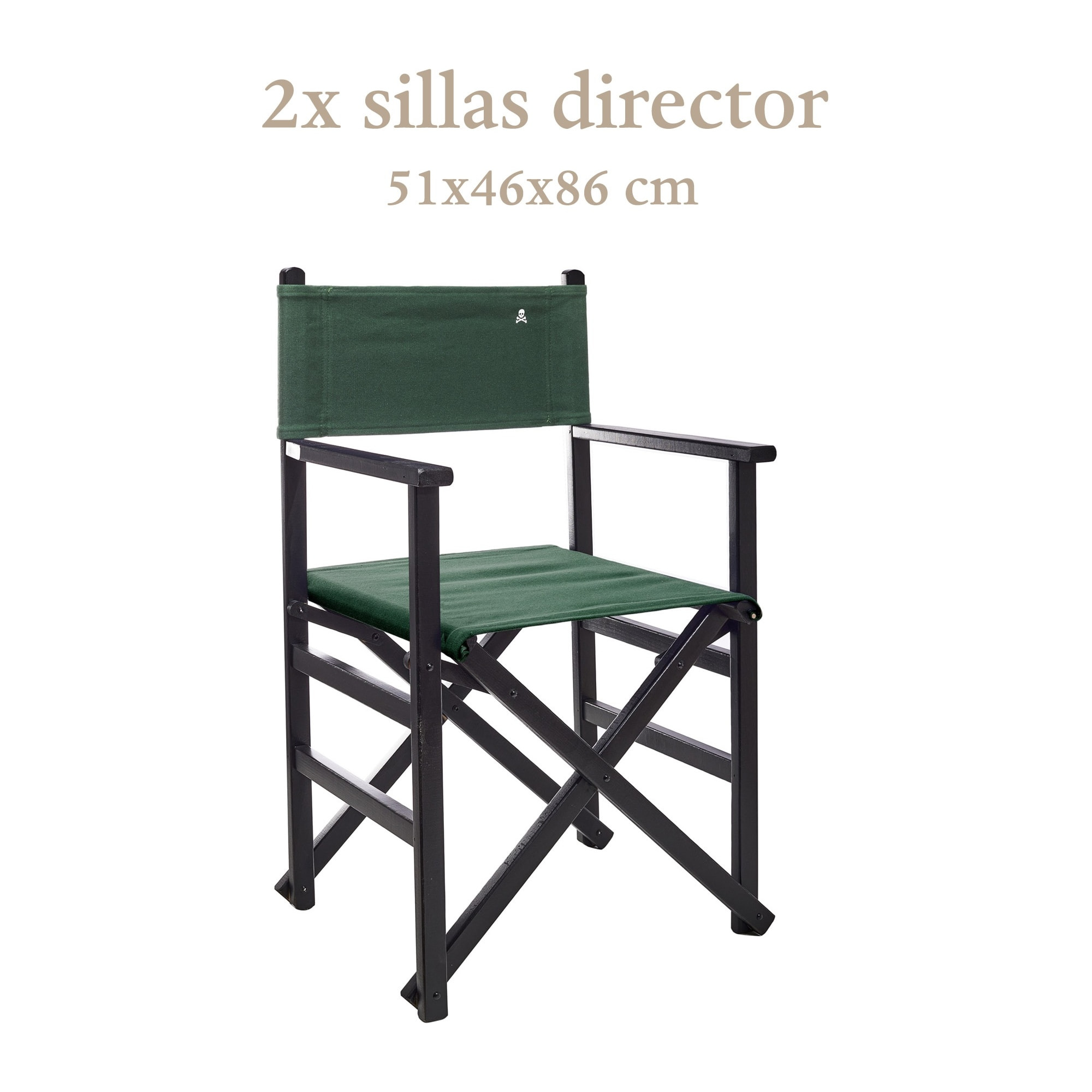 Set de 2 sillones director plegables estructura color wengué con lona color verde oscuro