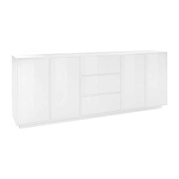 Credenza Jack, Madia da cucina a 4 ante e 3 cassetti, Buffet da soggiorno, 100% Made in Italy, cm 220x41h86, Bianco lucido