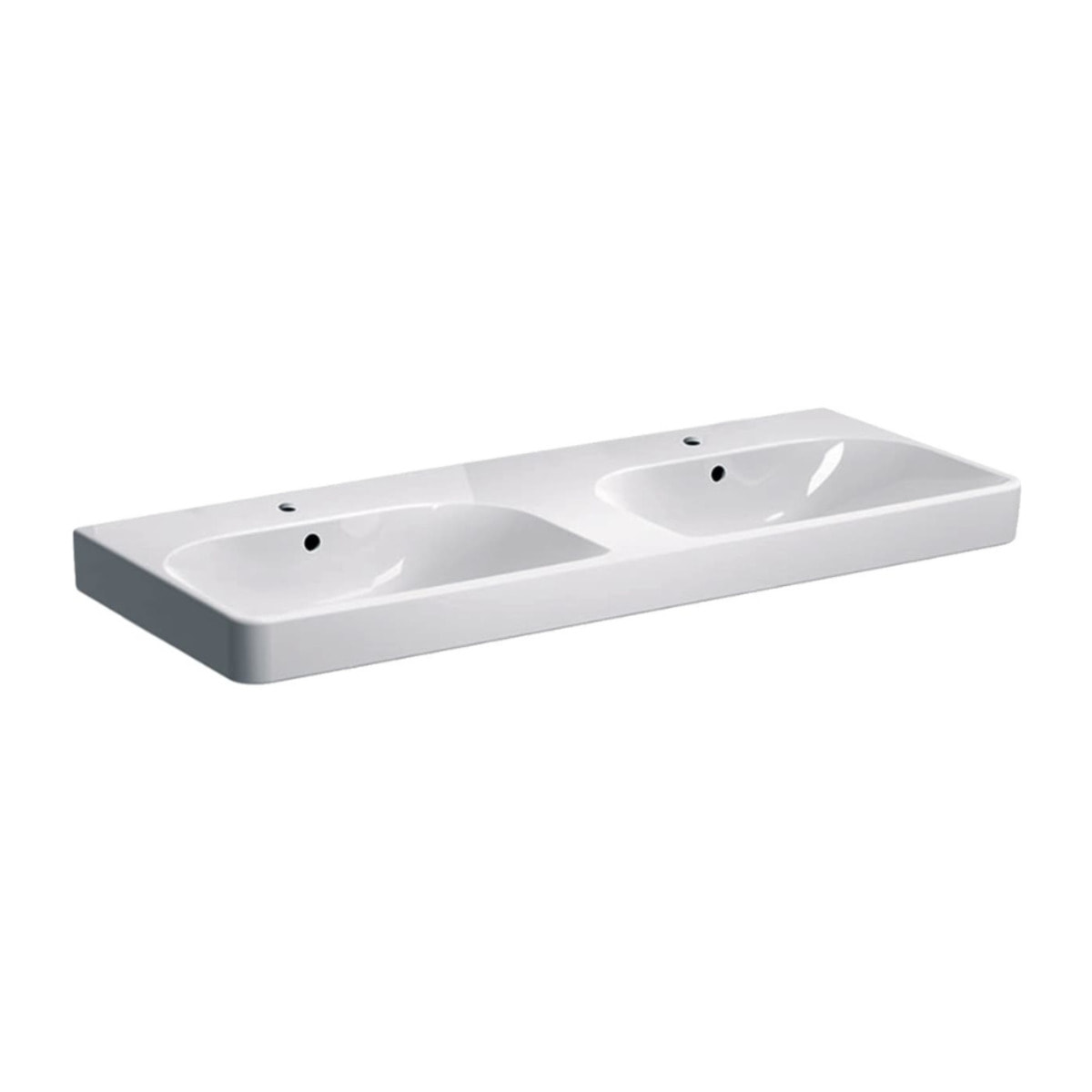 Smyle Square 120x48x16,5 cm lavabo double vasque céramique, 2 trous de robinetterie au milieu, trop-plein, blanc (500.223.01.1)