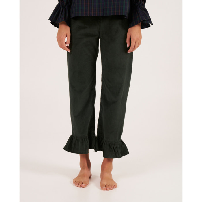 Pantalón de mujer en tejido de pana con volantes