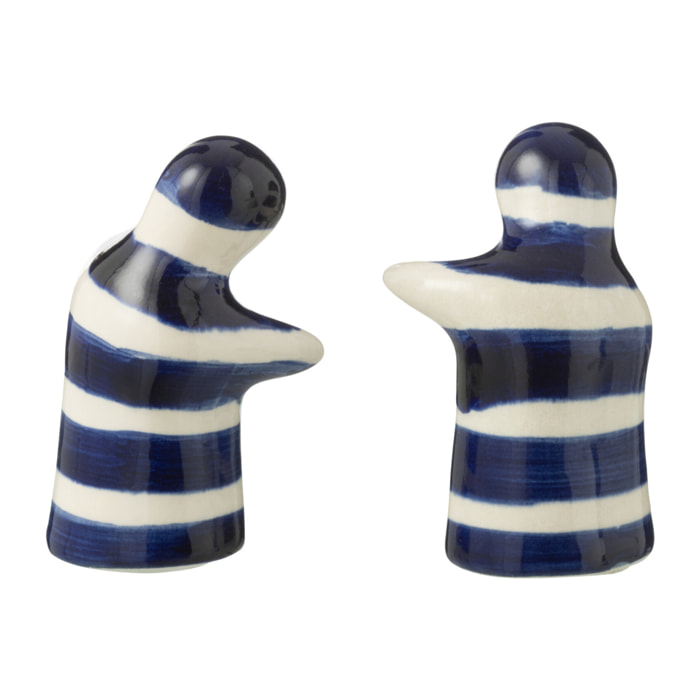 J-Line salière + poivrière Granada Stripes - céramique - blanc/bleu