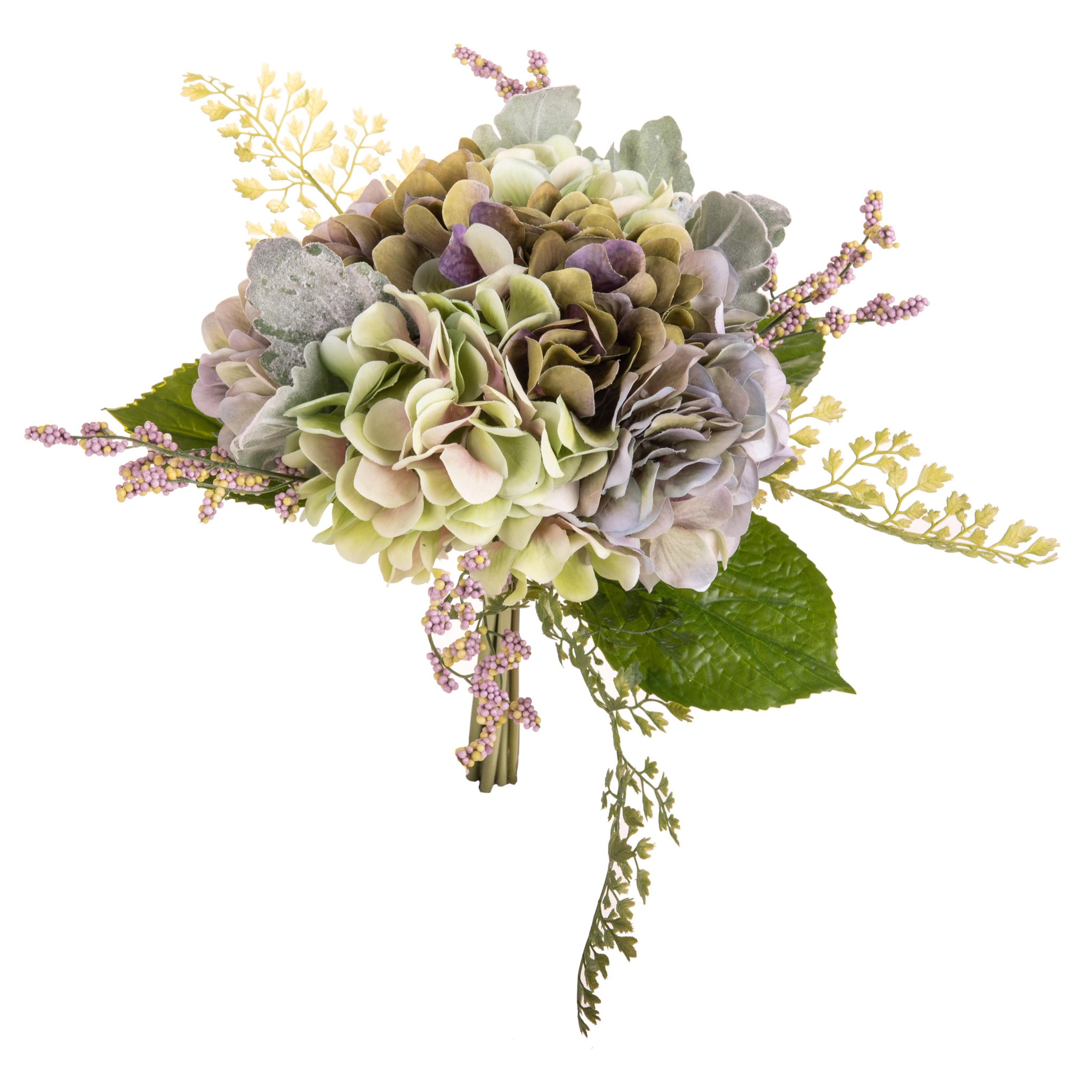 Bouquet Ortensia Con Bacche. Larghezza 30 Cmb - Pezzi 1 - 28X30X28cm - Colore: Rosa - Bianchi Dino - Fiori Artificiali