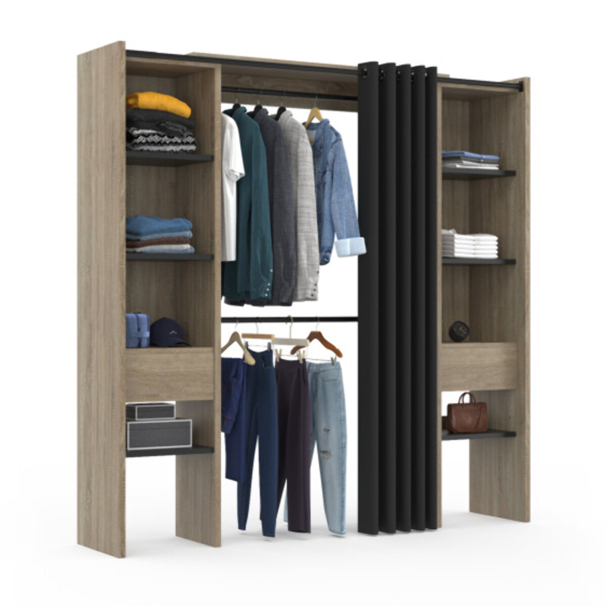 Dressing Justine extensible 120-180cm double colonne effet bois