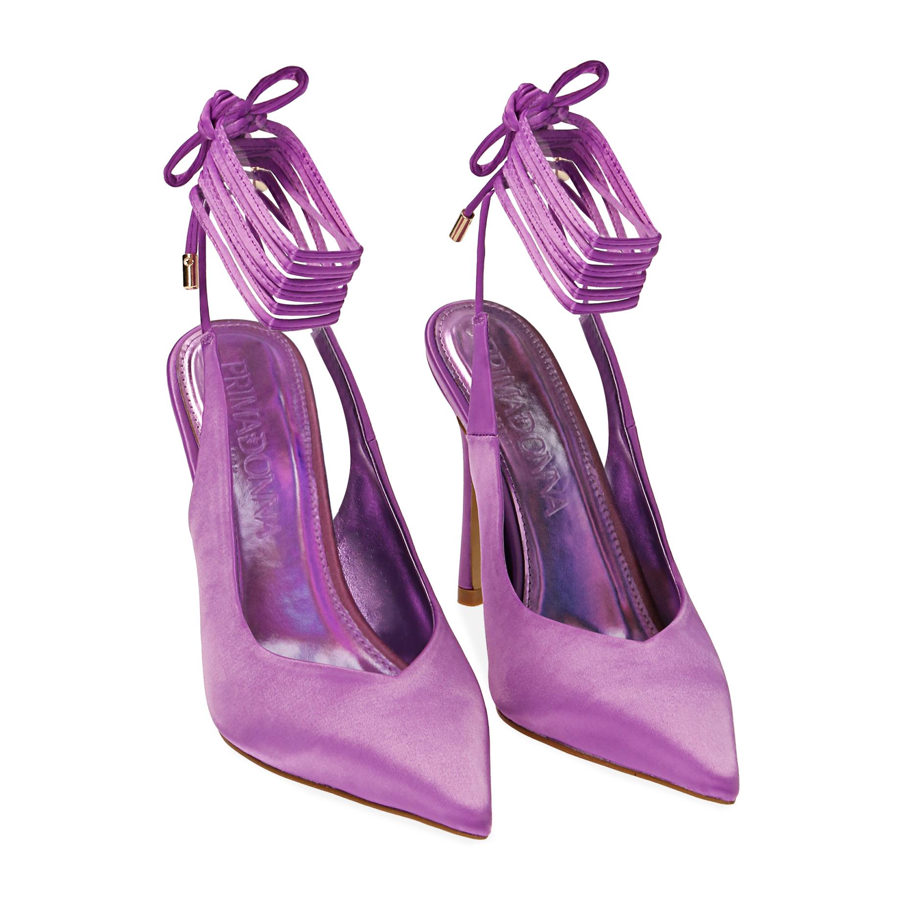 Slingback viola in raso, tacco 11 cm