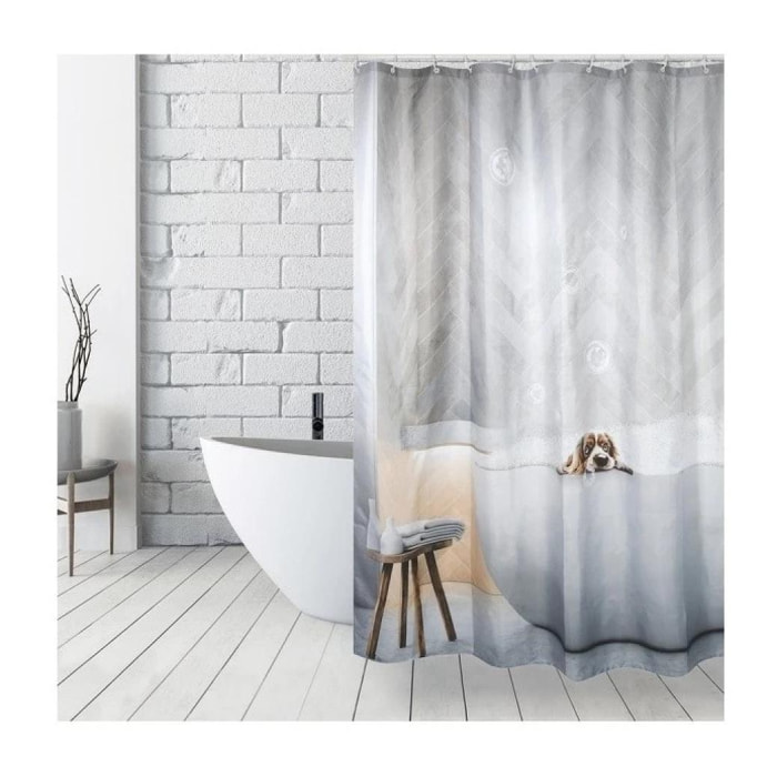 MSV Rideau de douche Polyester 180x200cm DOGGY BATH Gris - Anneaux inclus