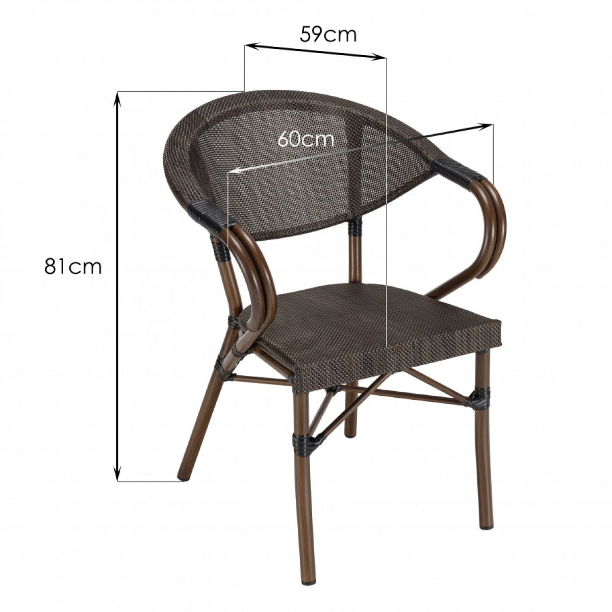 VIANNEY - Lot de 2 chaises de jardin bistrot en acier textilène marron