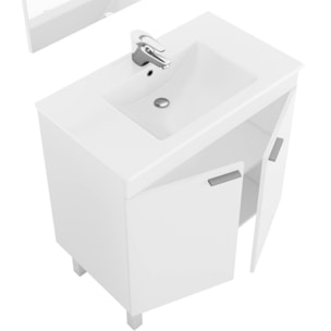 Mobile sottolavabo Augusta, Mobiletto per bagno a 2 ante, Armadietto da terra con specchio, cm 80x45h80, Bianco