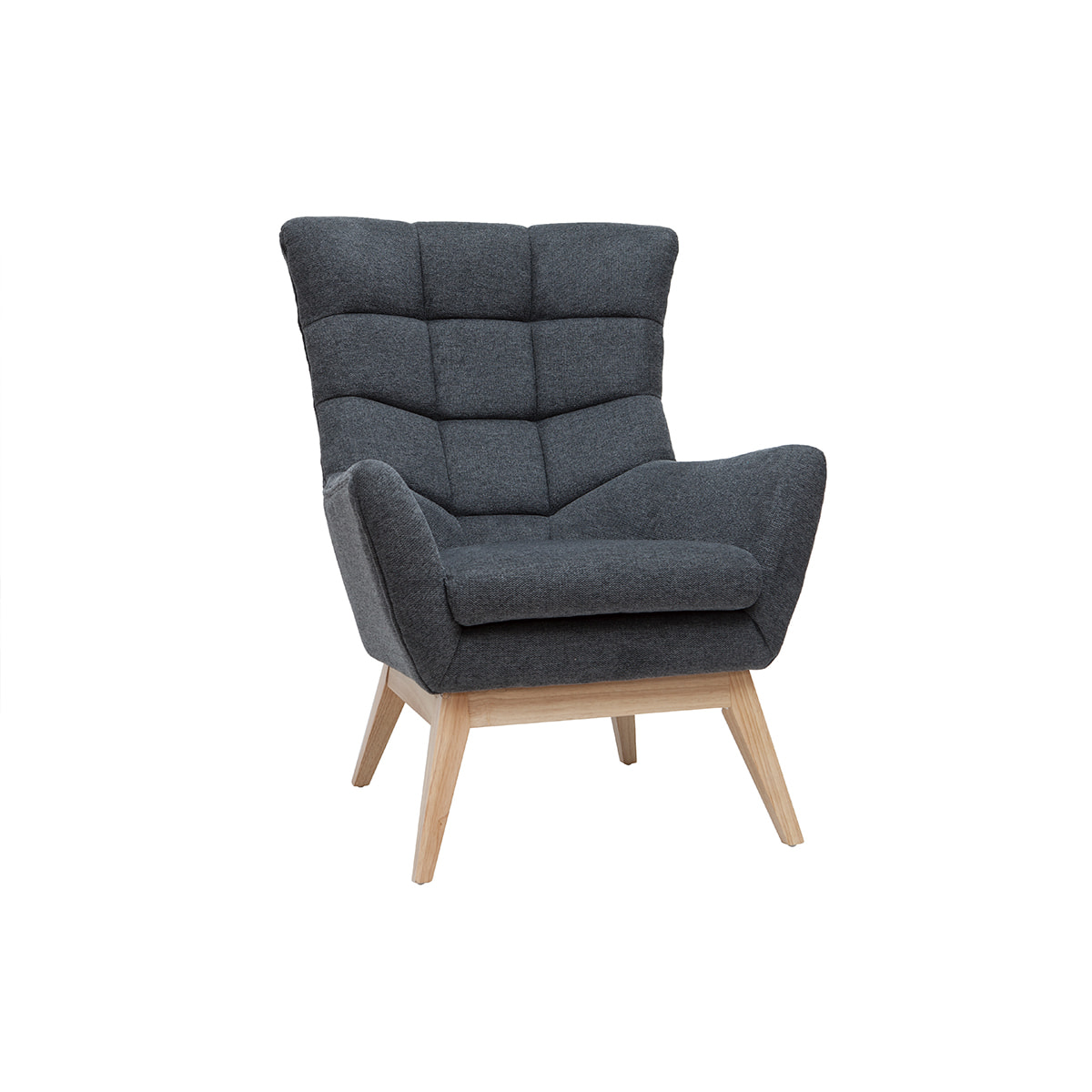 Fauteuil scandinave en tissu effet velours texturé gris foncé et bois clair BRODY