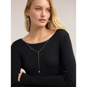 Motivi - Vestito flare in maglia a coste con catenina - Nero