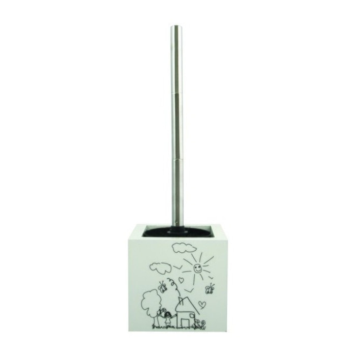 Brosse Wc avec support MDF & Inox Jardin Blanc MSV