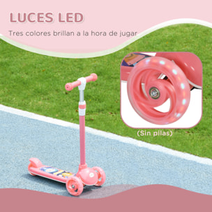 Patinete para Niños de 2-6 Años Patinete Infantil Patinete con 3 Ruedas Luces LED Altura Ajustable Carga 25 kg 52x29x63-76 cm Rosa