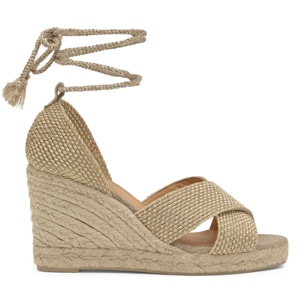 Sandalia de cuña Becca en yute y rayón con cierre de cintas