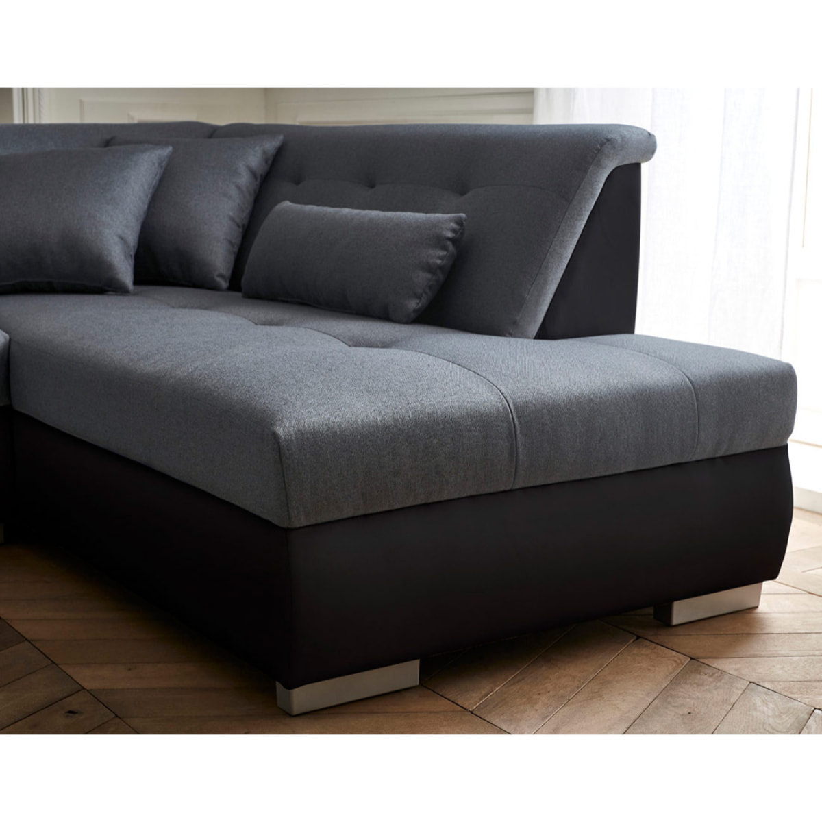 Vermont - canapé panoramique d'angle droit - 7 places - XXL - Noir / Gris