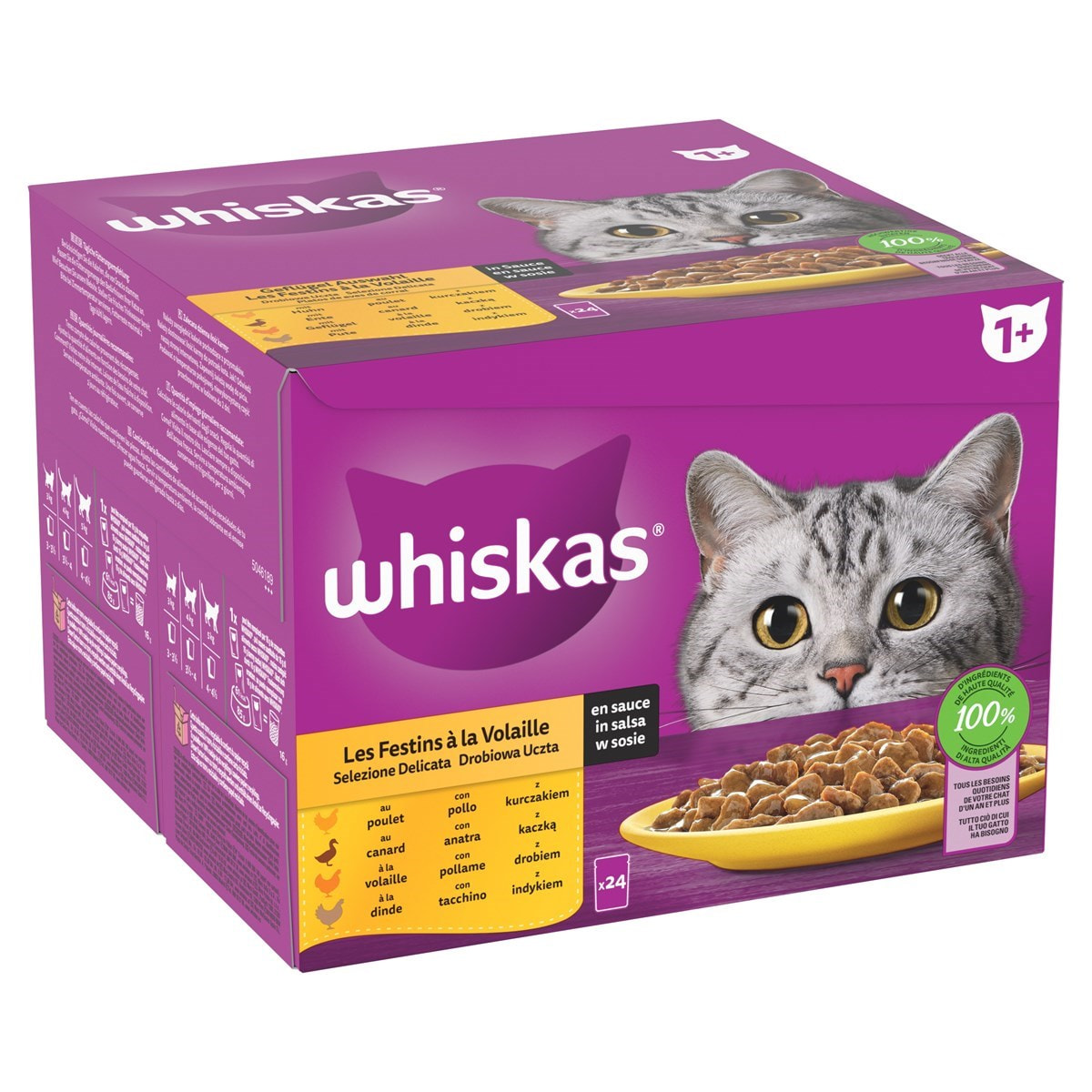 WHISKAS 48 Sachets fraîcheur en sauce 4 variétés volaille pour chat 85g (2x24)