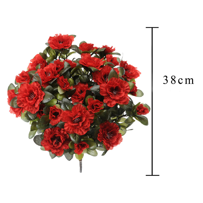 Cespuglio Azalea Composto Da 7 Rami. Altezza 38 Cm - Pezzi 2 - 26X38X26cm - Colore: Rosso - Bianchi Dino - Fiori Artificiali