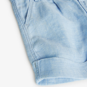 Bermudas lino bicolor niño, algodón liso, azul