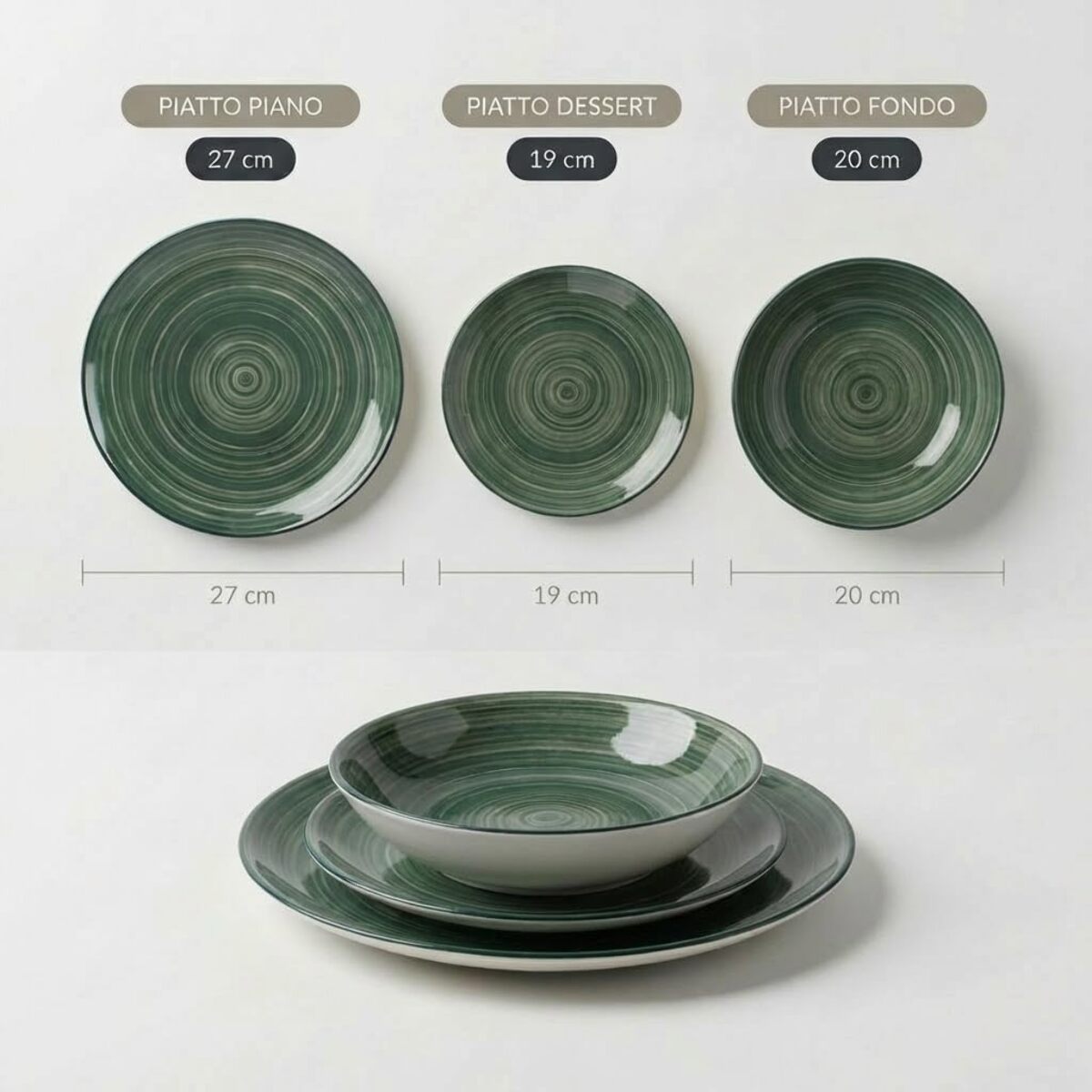 Servizio Tavola da 18 Piatti in Ceramica, lavabile in lavastoviglie e adatto a microonde, Intrecci