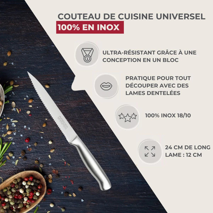 Couteau de cuisine professionnel 24 cm lame crantée Nirosta Star
