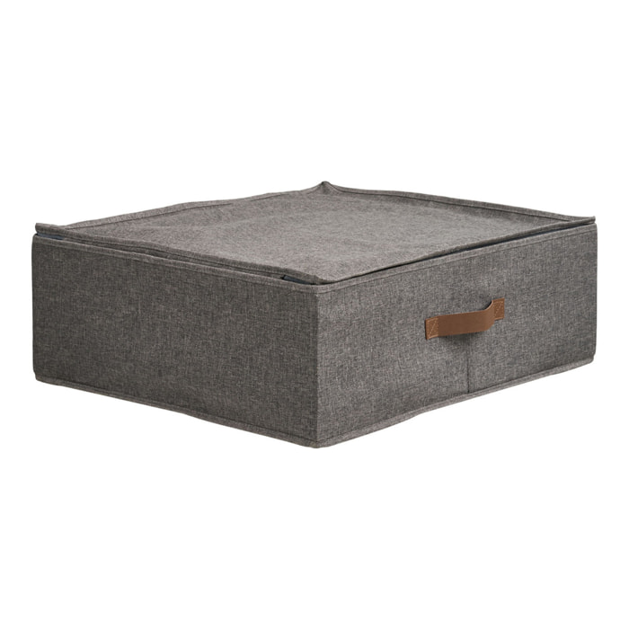 Scatola portaoggetti Noto in tessuto grigio scuro con coperchio e manico 56×47×18 cm