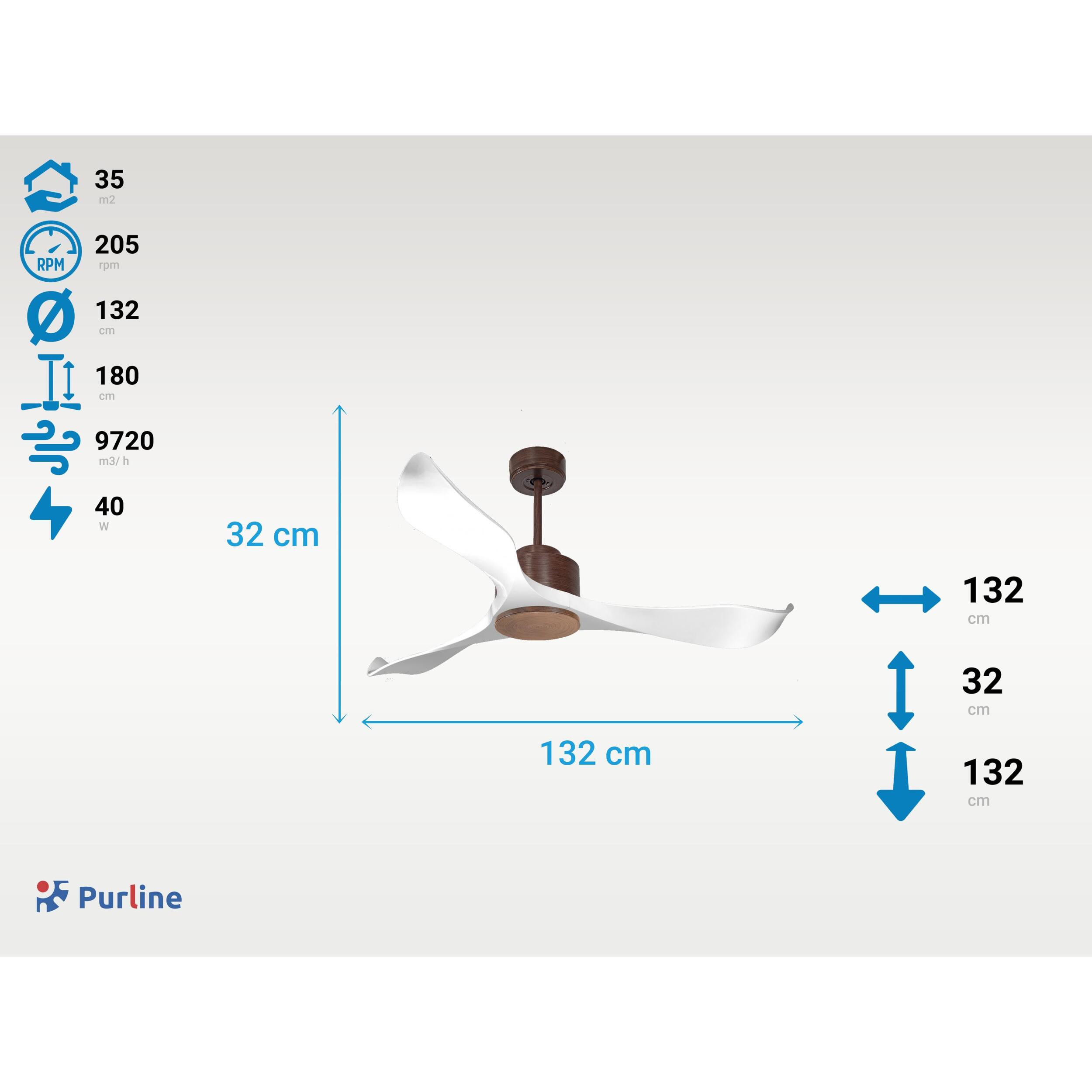 Ventilateur de plafond Wifi Moteur à courant continu Télécommande Adaptateur 2/3 Lames Hypersilence Mémoire Shopify Vendible (AUTOMATIQUE) 40   W brun