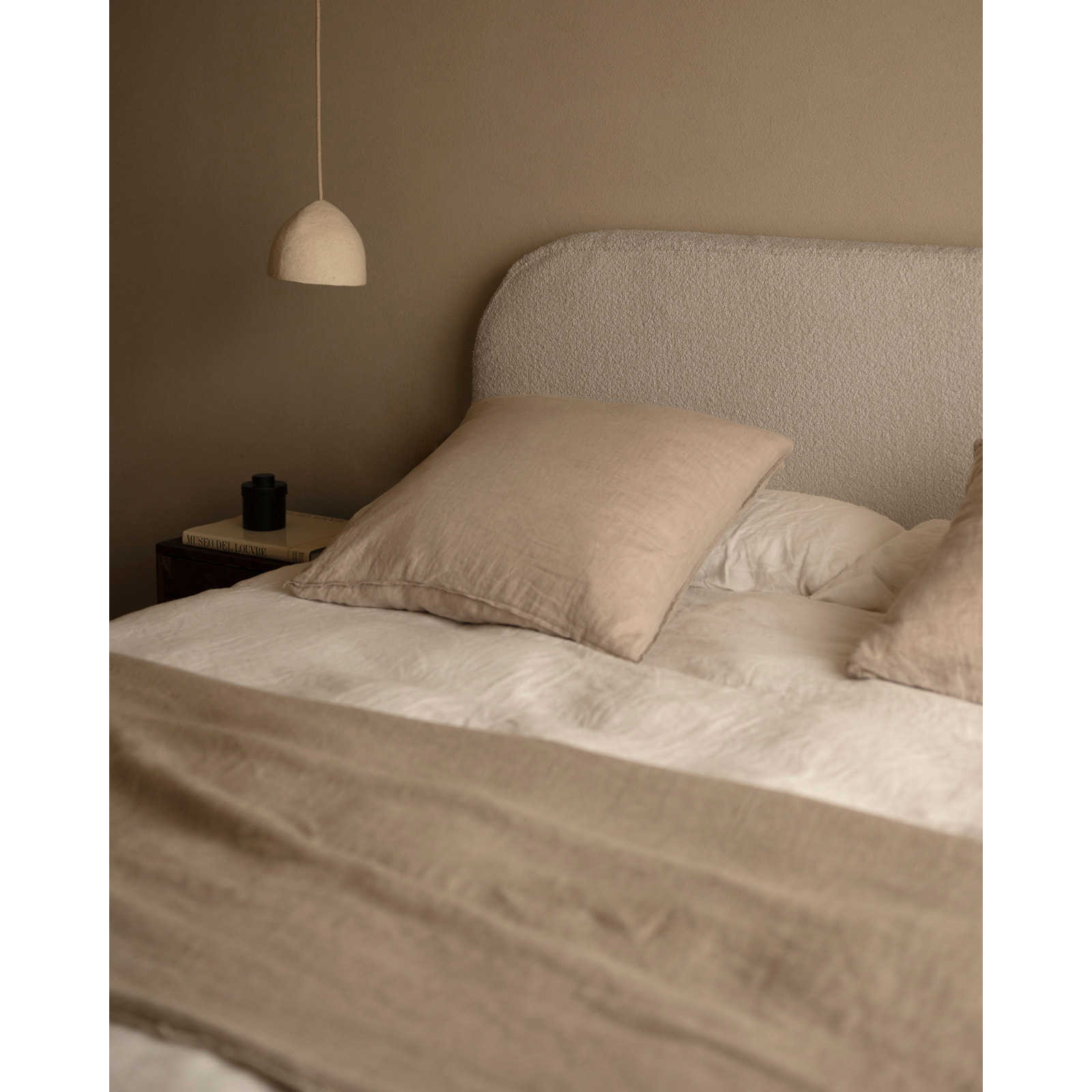 Tête de lit déhoussable en bouclé gris clair en différentes tailles