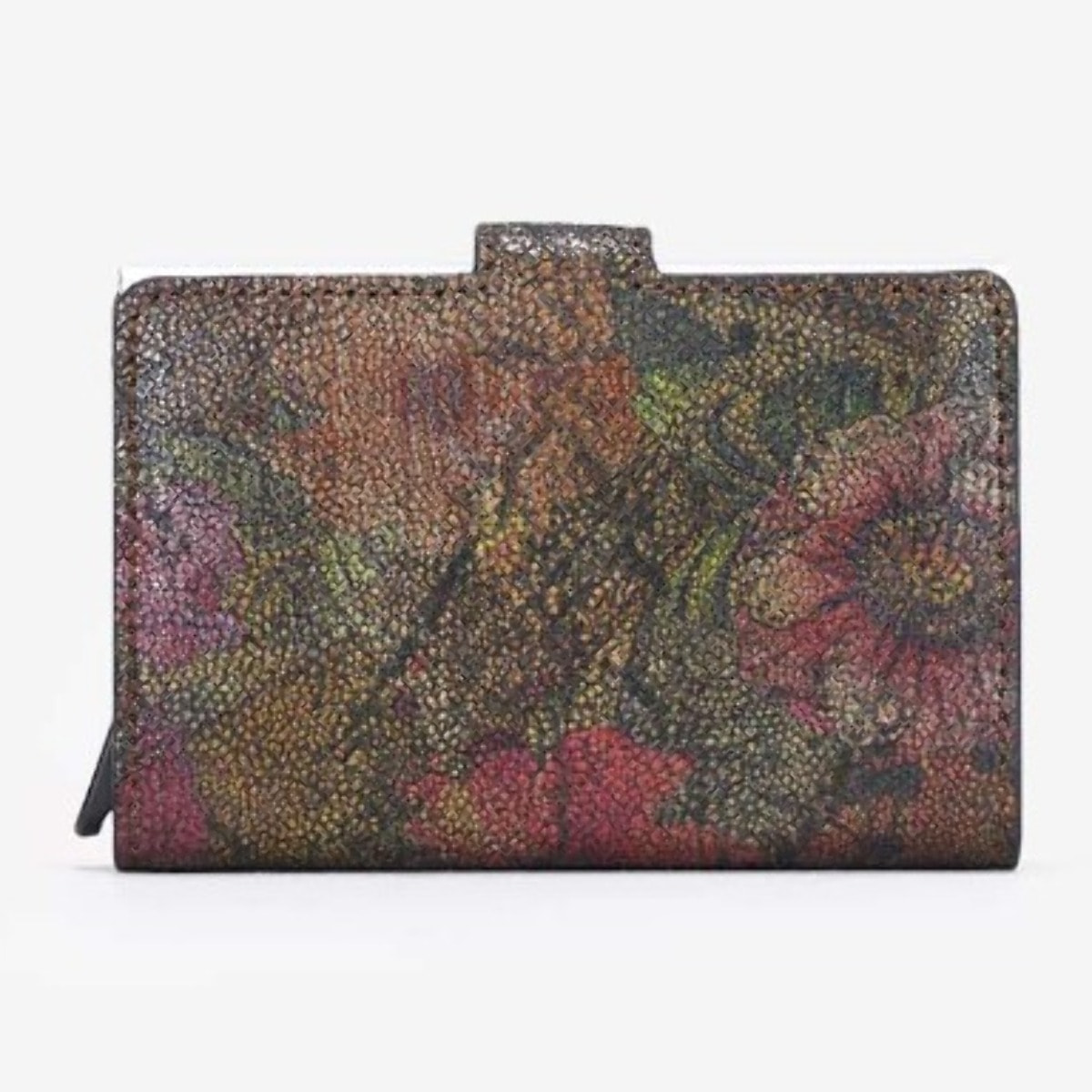 Tarjetero automático kaki piel grabada