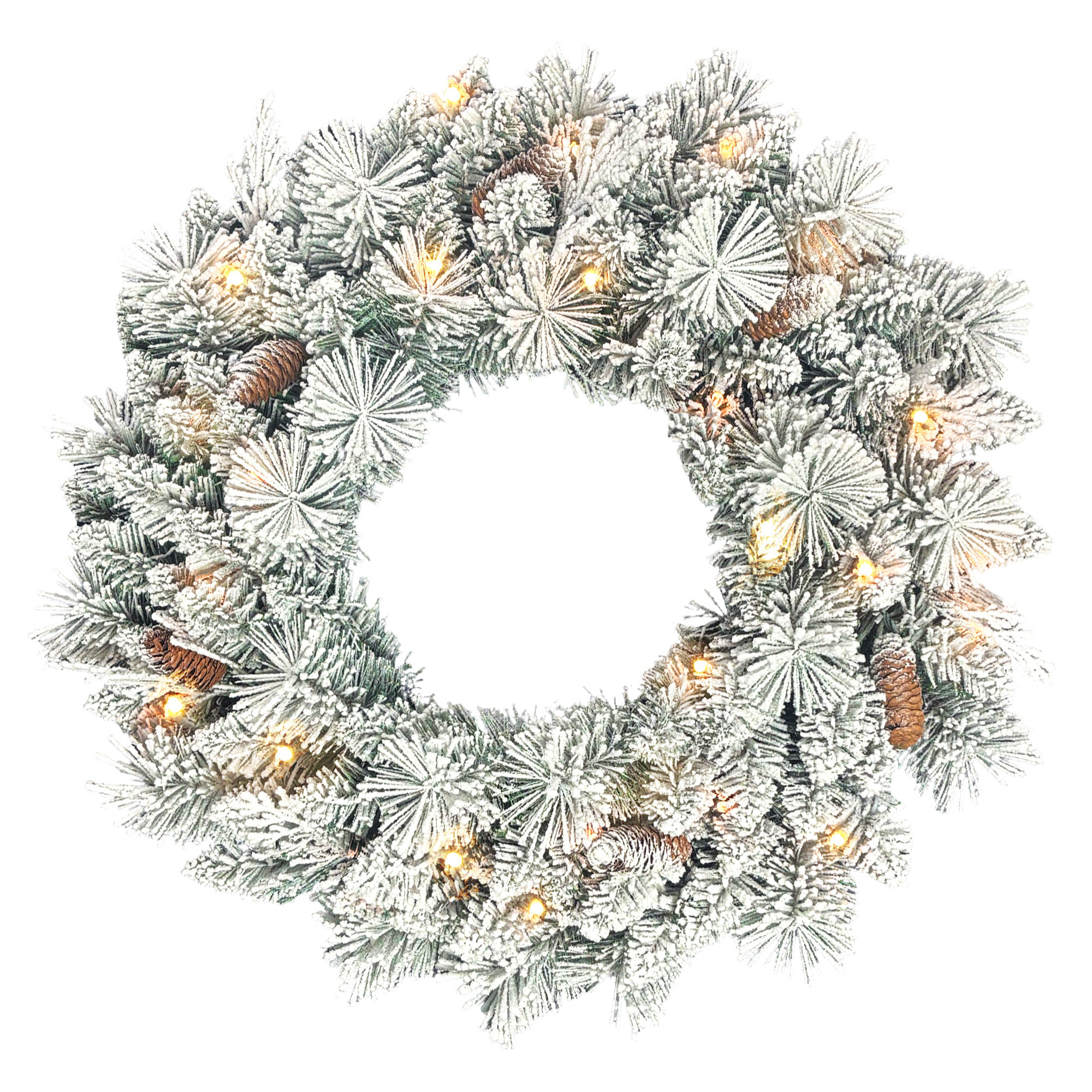 Couronne de Noël LED x 35 blanc chaud dia. 60 cm pommes de pin vert blanc