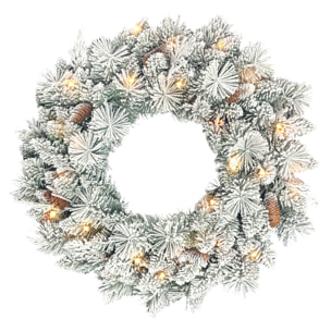 Couronne de Noël LED x 35 blanc chaud dia. 60 cm pommes de pin vert blanc