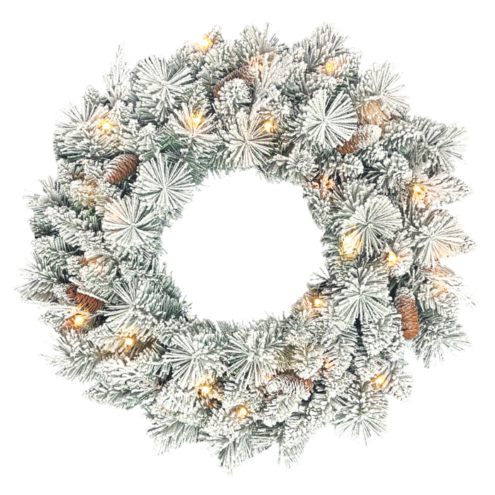 Couronne de Noël LED x 35 blanc chaud dia. 60 cm pommes de pin vert blanc