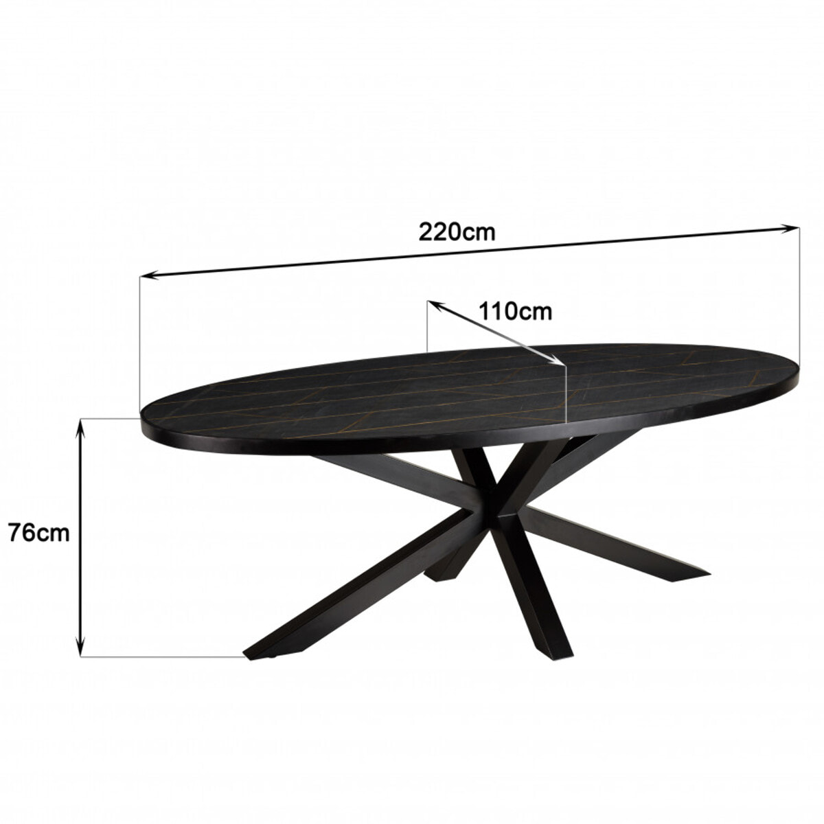 BASILE - Table à manger 220x110cm effet pierre motifs dorés