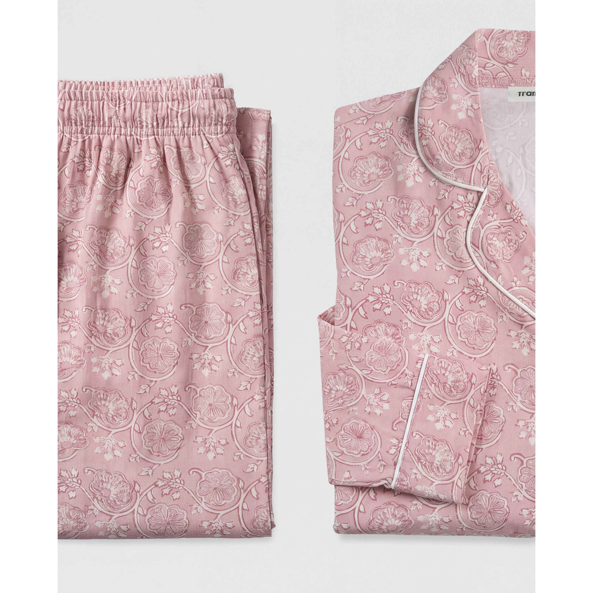 Pigiama lungo a camicia in viscosa eclat rosa