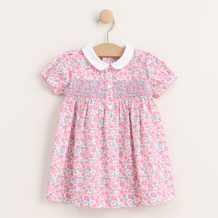 Vestido - 100% algodón - punto smock - rosa