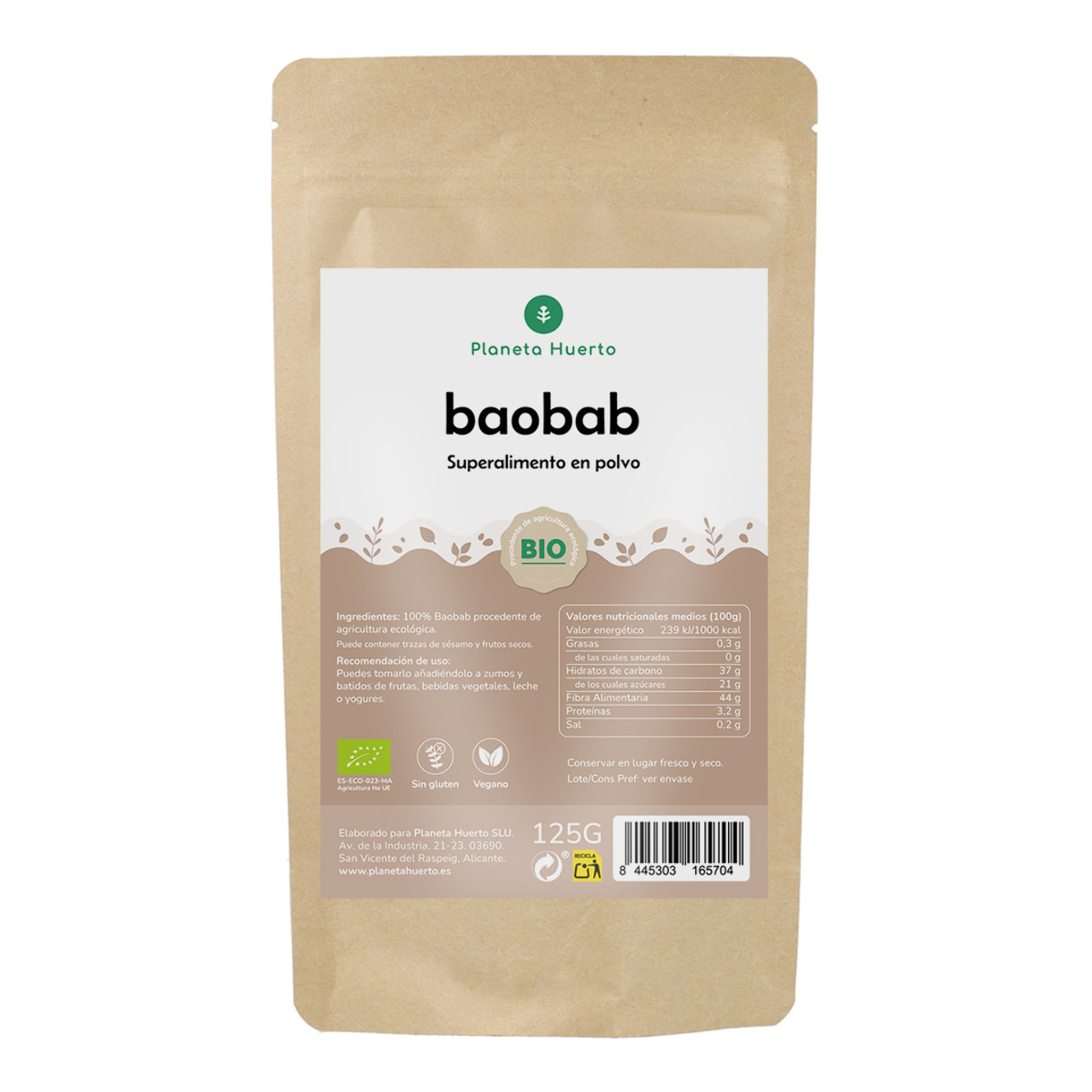 PLANETA HUERTO | Baobab en Polvo ECO 125 g - Superalimento Ecológico Rico en Vitamina C y Fibra para Energía y Salud de la Piel