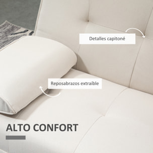 Sofá Cama 3 Plazas, Mesa Abatible con 2 Soportes para Vasos, 181x77x78 cm, Sofá Cama con Respaldo Ajustable, Apertura Clik-Clak, Reposabrazos Desmontables, Patas de Madera, Beige