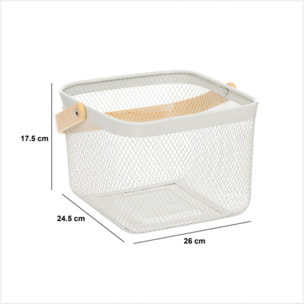 Corbeille carrée "Mayaj" en métal beige et blanc 26x24,5cm