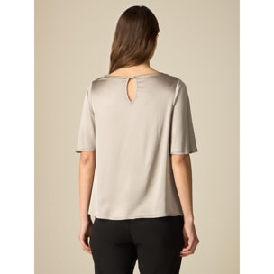 Oltre - Blusa maniche corte in raso - Beige