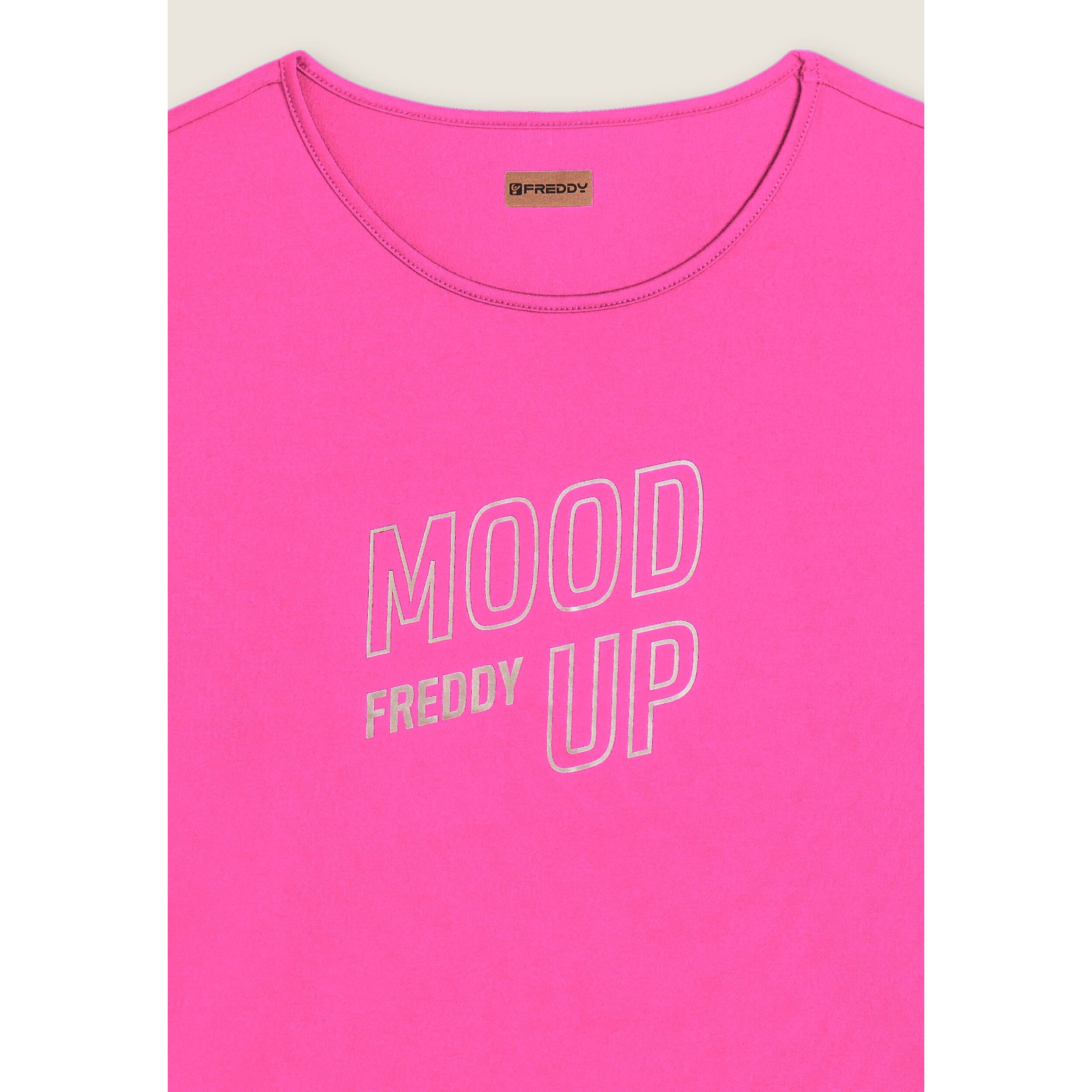T-shirt cropped con maniche ampie e stampa Mood Up