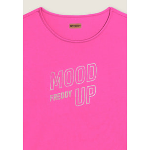 T-shirt cropped con maniche ampie e stampa Mood Up