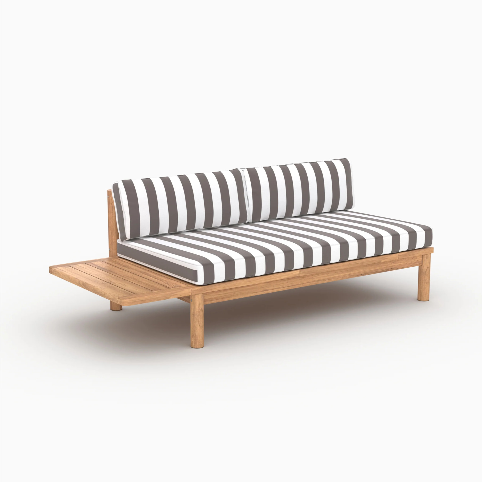 Canapé de jardin en teck massif et coussins rayés gris 2 places - Nadila