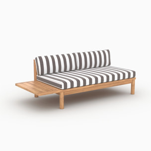 Canapé de jardin en teck massif et coussins rayés gris 2 places - Nadila