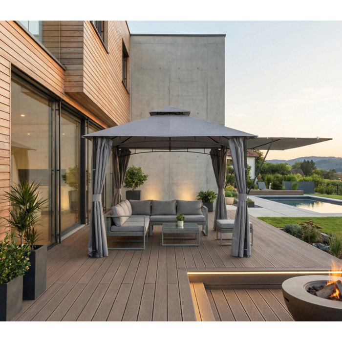 Tonnelle 3x3m - acier - gris anthracite - MERIDA