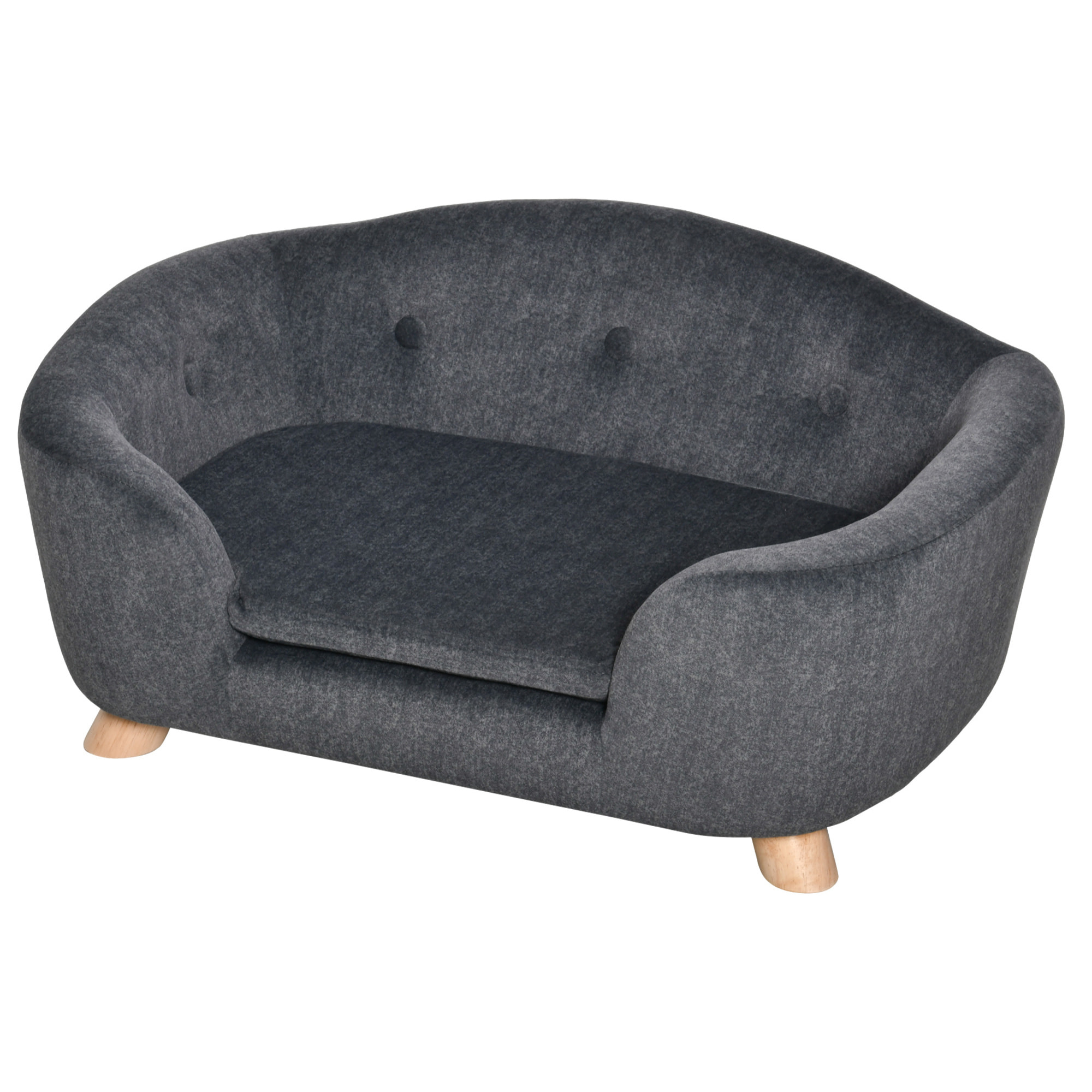 Canapé chien lit pour chien design scandinave coussin moelleux amovible pieds bois massif dim. 70L x 47l x 30H cm peluche courte polyester gris