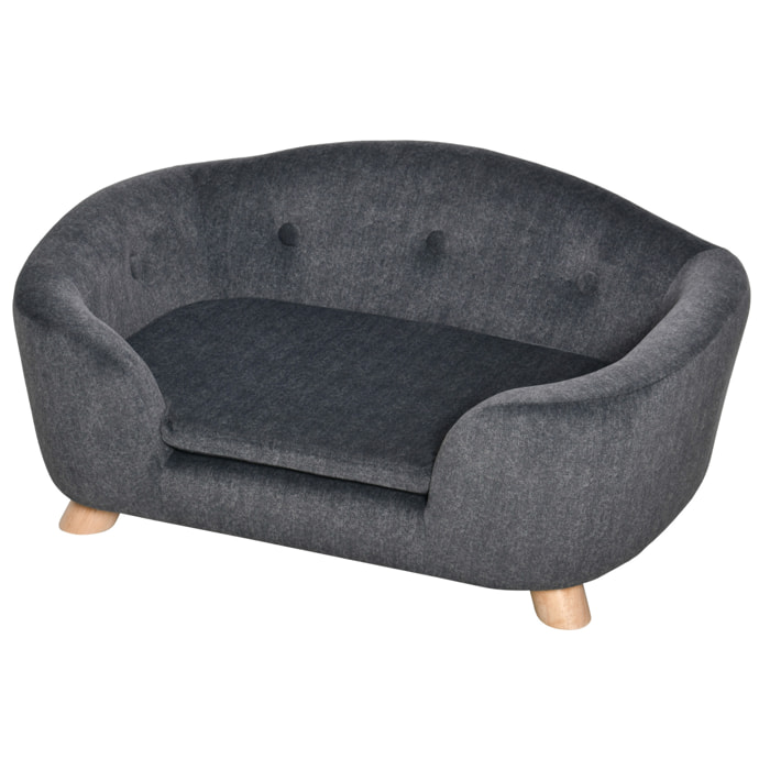 Canapé chien lit pour chien design scandinave coussin moelleux amovible pieds bois massif dim. 70L x 47l x 30H cm peluche courte polyester gris