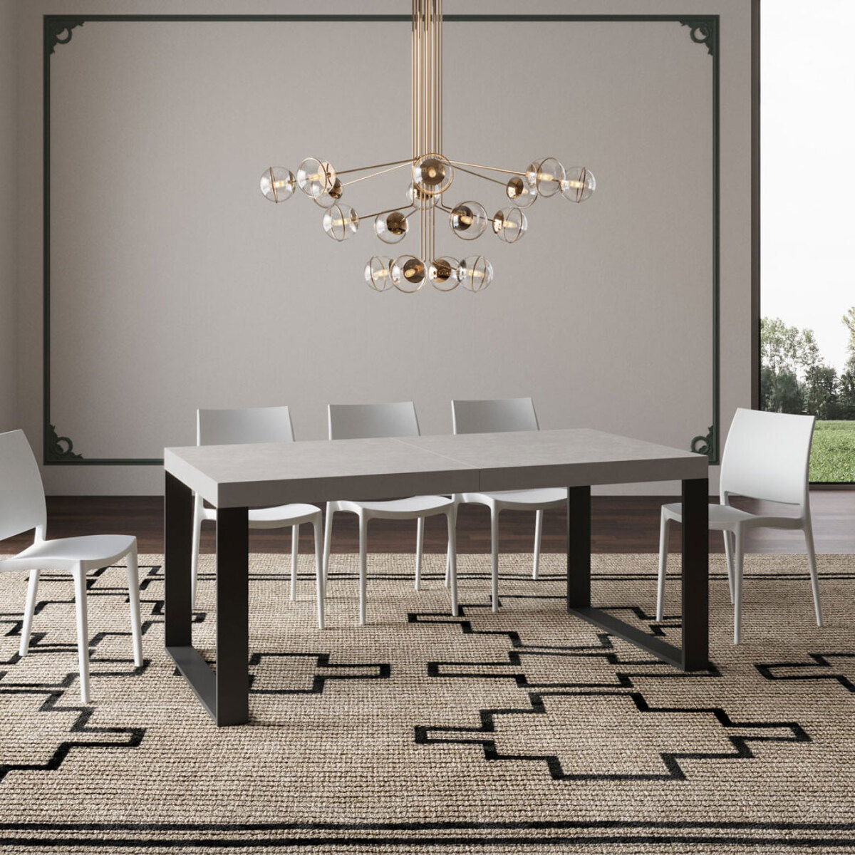 Table extensible 90x200/460cm Tecno cachemire pieds anthracite