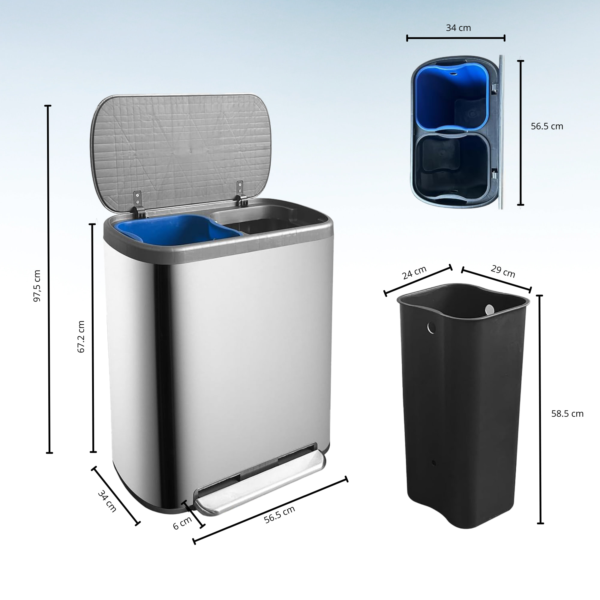 Poubelle pédale tri sélectif EMPIRE 60L