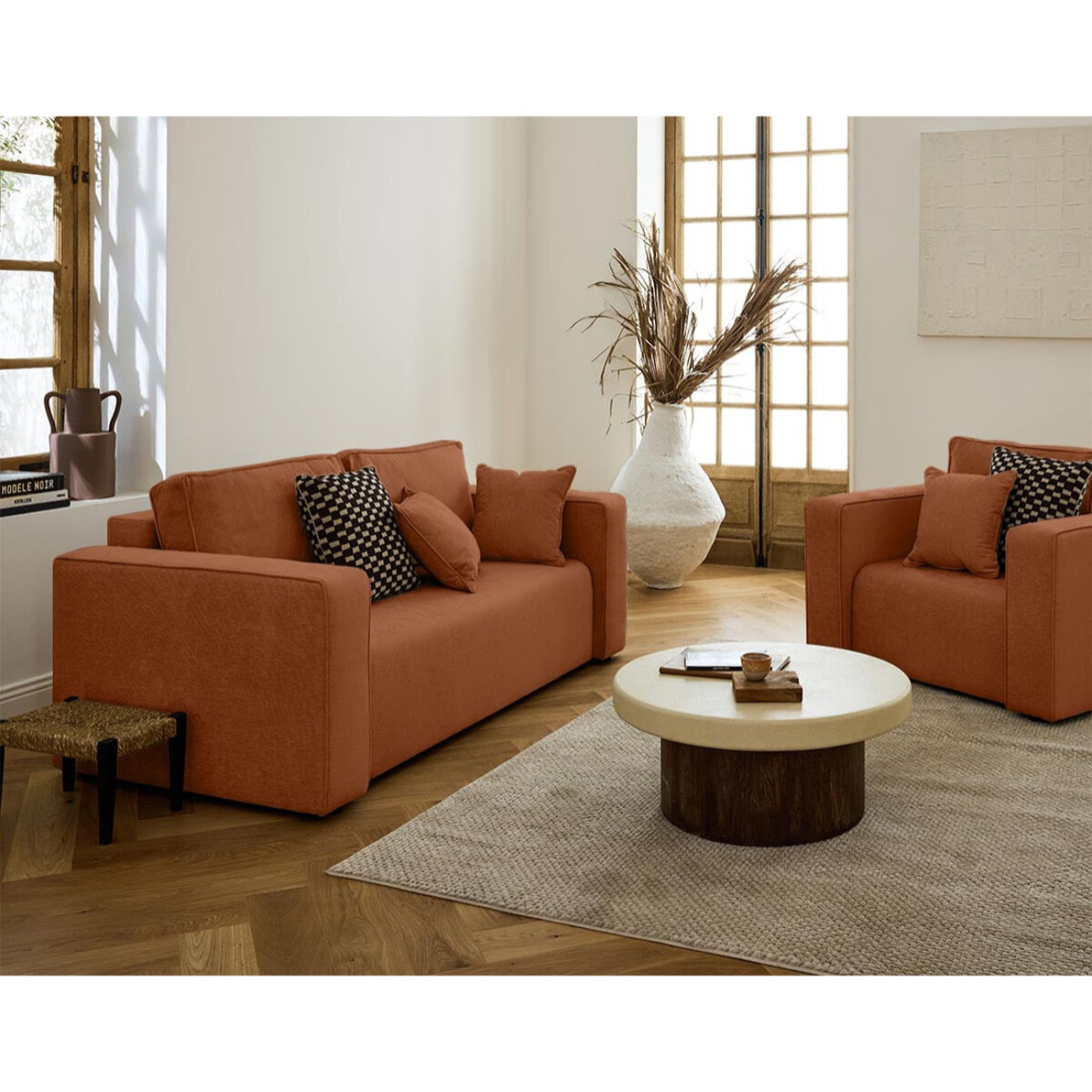 Topaze - canapé droit 2 places - en tissu - Terracotta