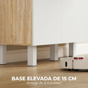 Alacena de Cocina Alta, Mueble Auxiliar de Cocina con 6 Puertas y Gran Cajón, Estantes, Encimera Amplia para Microondas, para Comedor, Salón, 120x40x175 cm, Blanco y Natural