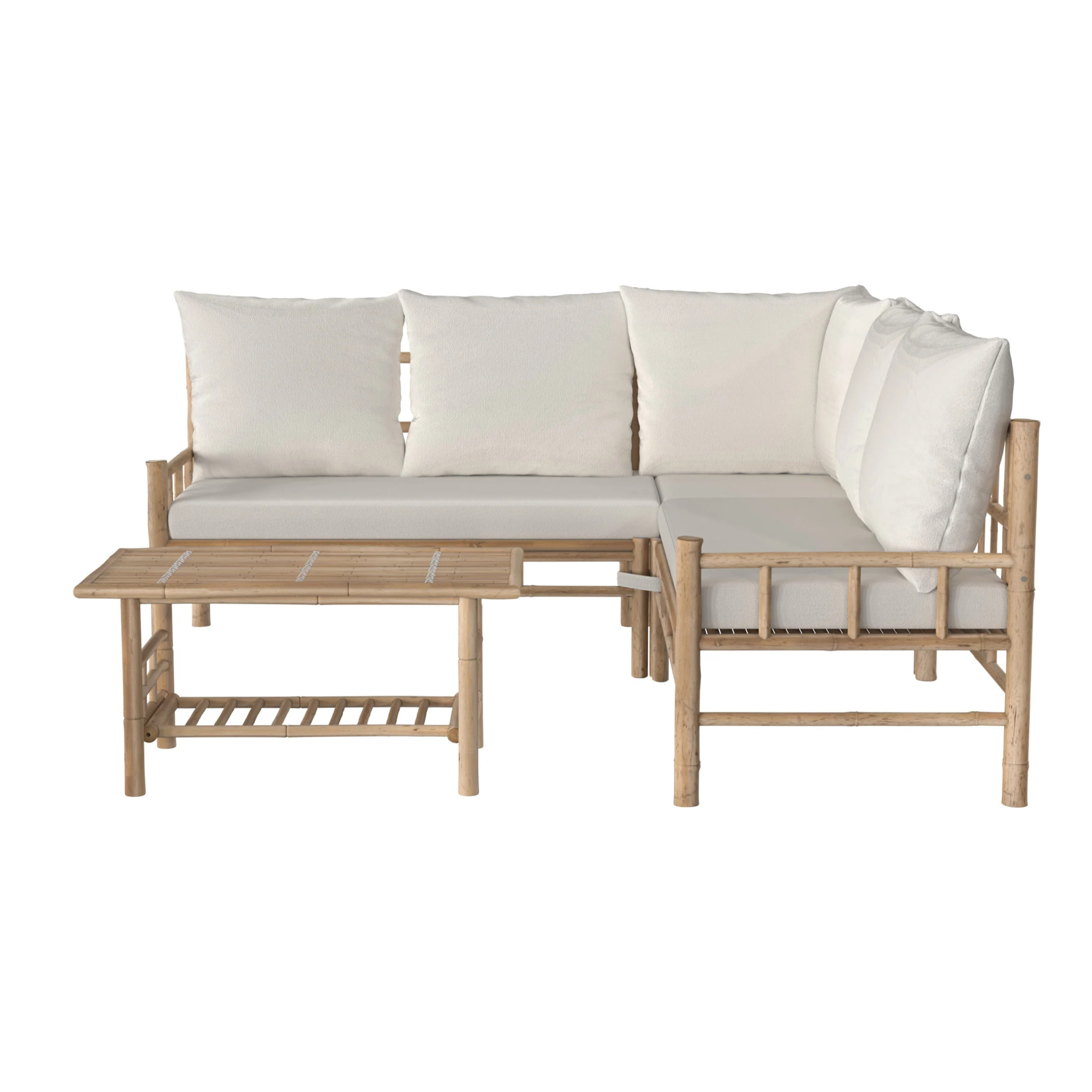 Salon de jardin en bambou avec un canapé d'angle et une table basse - Vadella