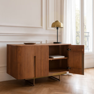 Bahut deux portes en effet noyer avec pieds en métal  SELMA